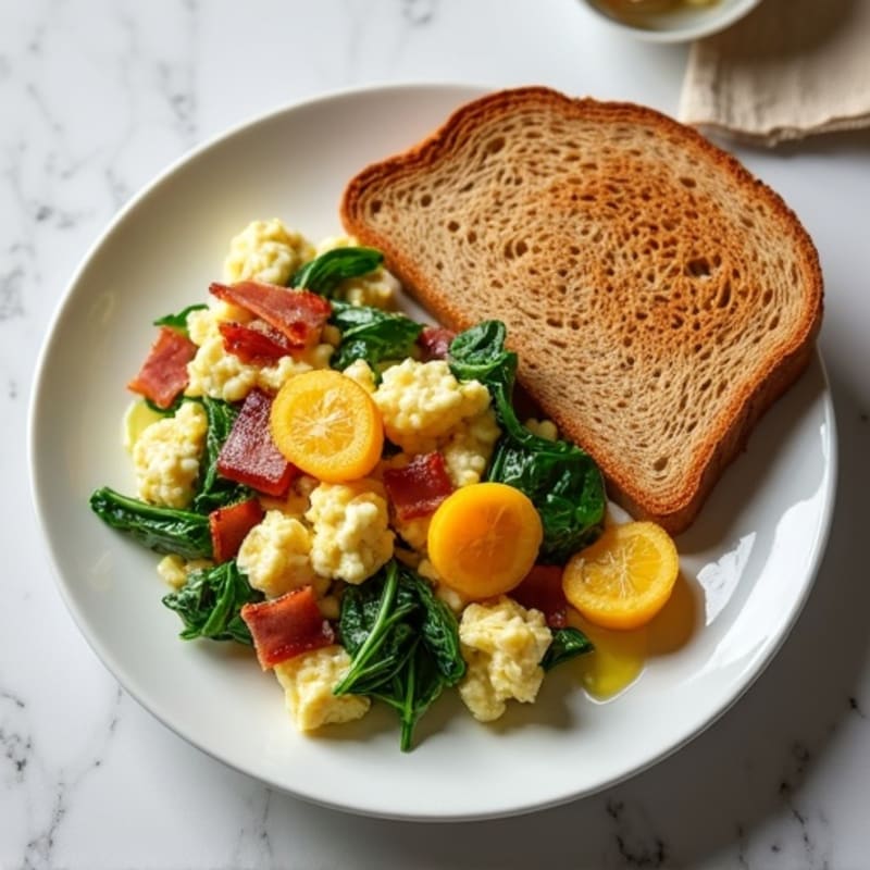 Egg White and Spinach Scramble with Turkey Bacon