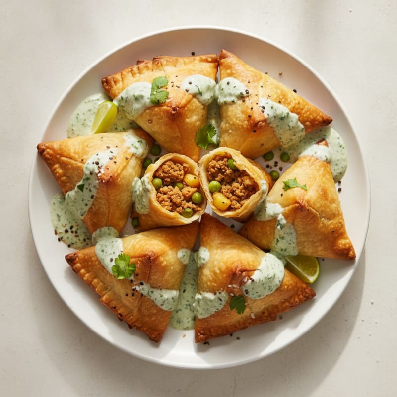 Spiced Potato Pea Samosas with Chutney