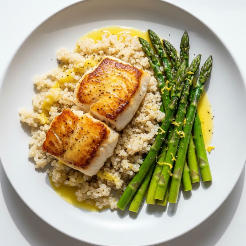 Golden Pan-Seared Cod with Zesty Roasted Asparagus