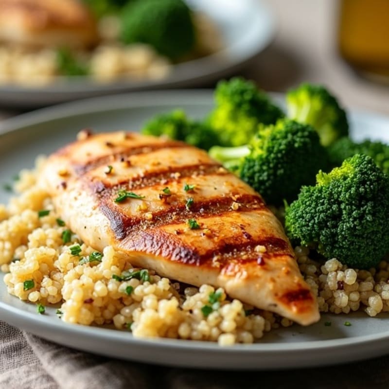 Grilled Chicken Breast with Quinoa and Roasted Broccoli