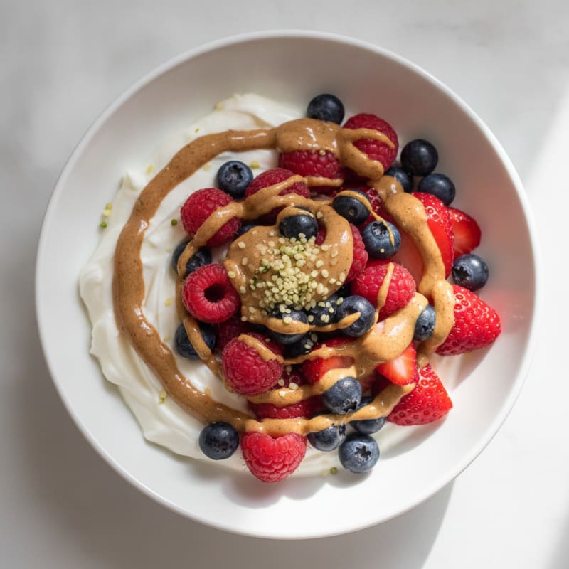 Greek Yogurt Bowl with Mixed Berries and Almond Butter