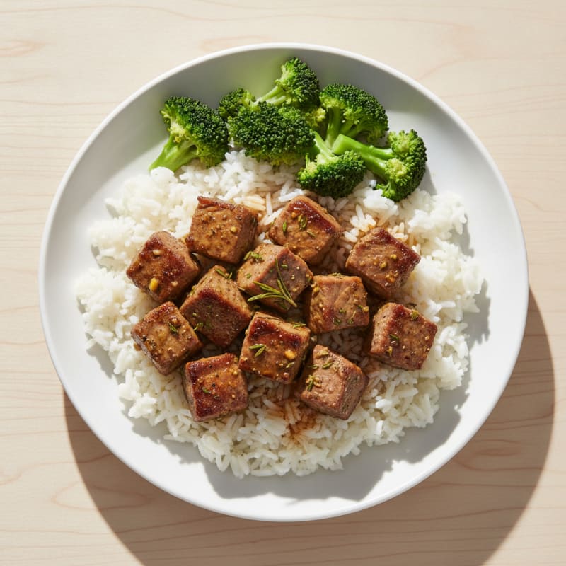 Garlic Herb Steak Bites with Fluffy Rice