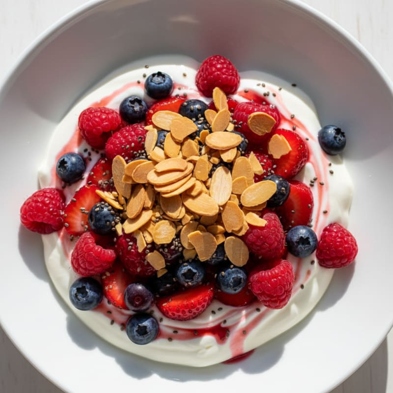Greek Yogurt Protein Parfait with Mixed Berries and Almonds
