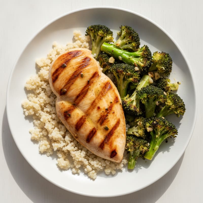 Grilled Chicken Breast with Roasted Broccoli and Quinoa