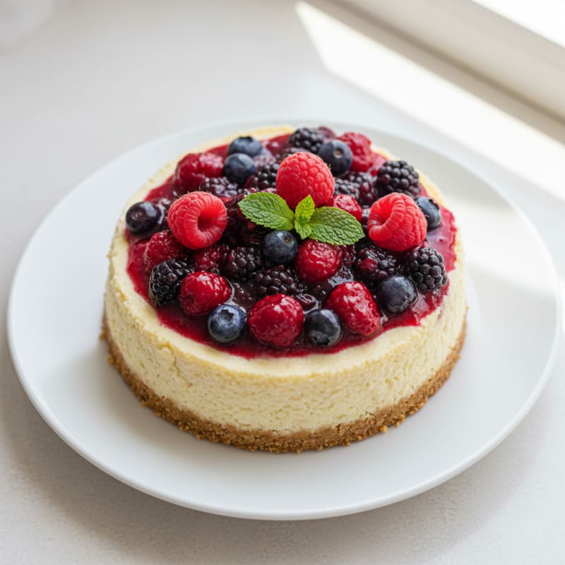 Greek Yogurt Protein Cheesecake with Mixed Berries