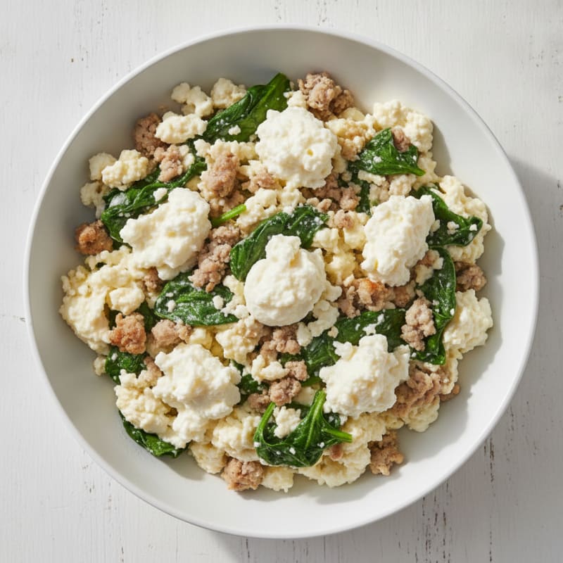 Egg White and Turkey Spinach Scramble with Cottage Cheese