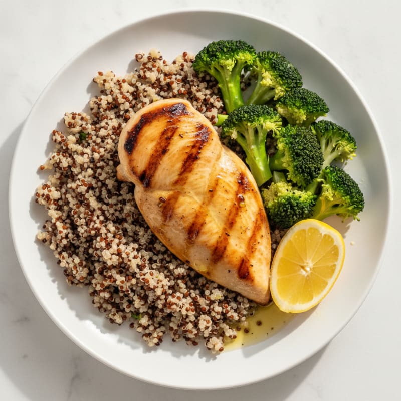 Grilled Chicken Breast with Quinoa and Steamed Broccoli