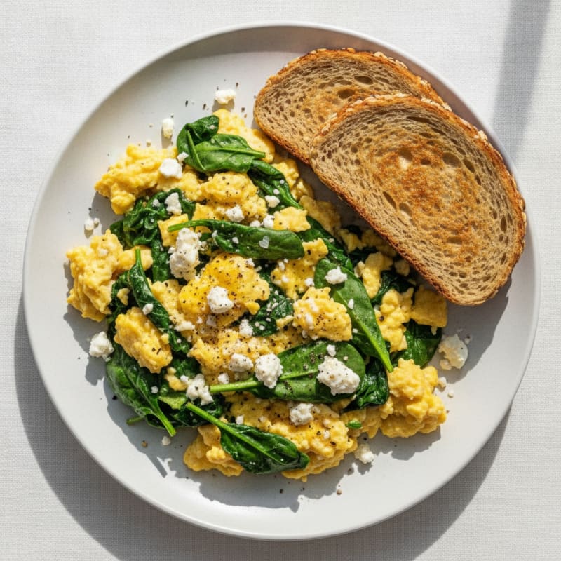 Scrambled Eggs with Spinach and Feta