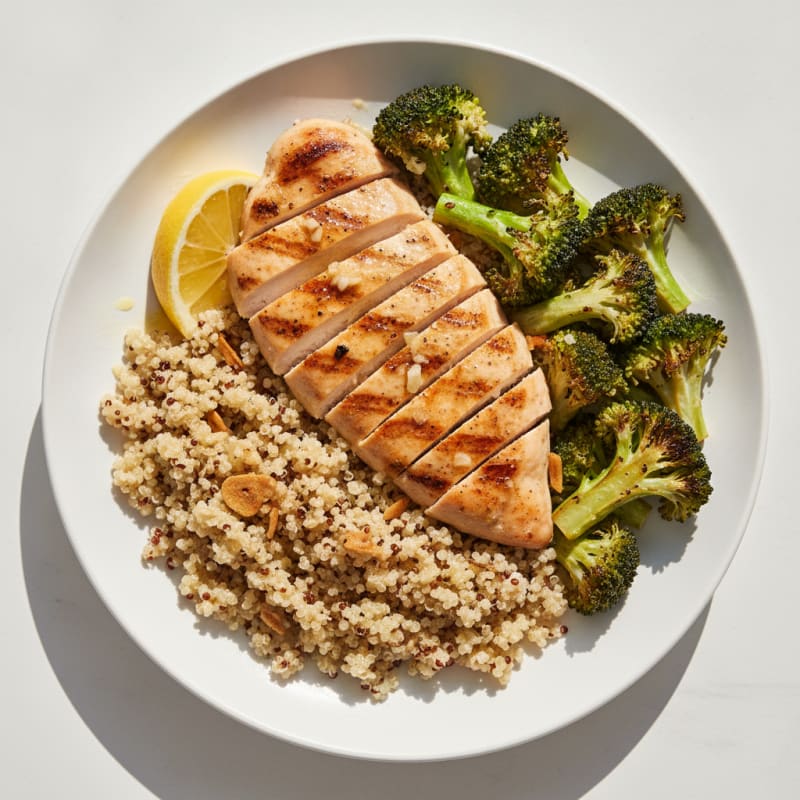 Grilled Chicken Breast with Quinoa and Roasted Broccoli