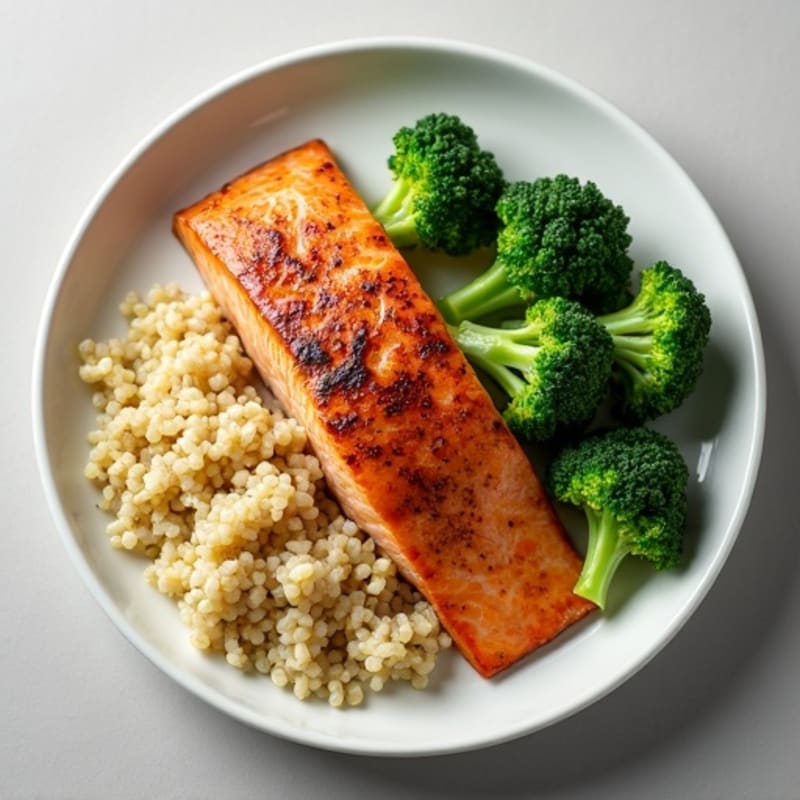 Seared Salmon Fillet with Steamed Broccoli and Quinoa