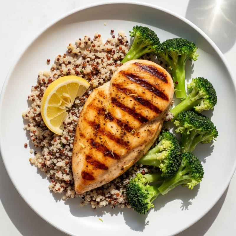 Grilled Chicken Breast with Quinoa and Steamed Broccoli