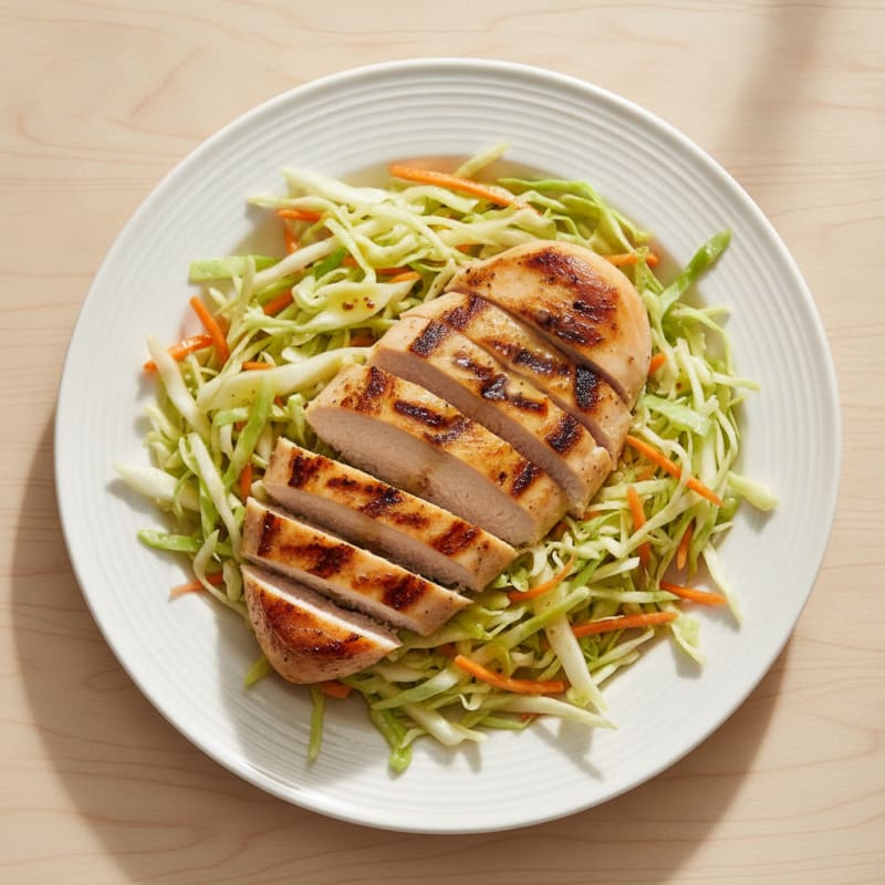 Grilled Chicken Breast with Crunchy Cabbage Slaw and Lemon Vinaigrette