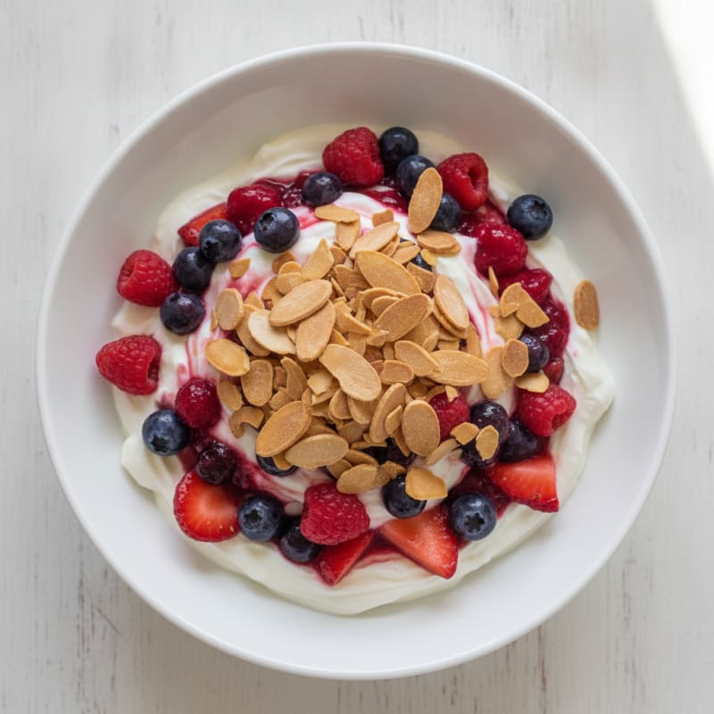 Greek Yogurt Protein Parfait with Mixed Berries and Almonds