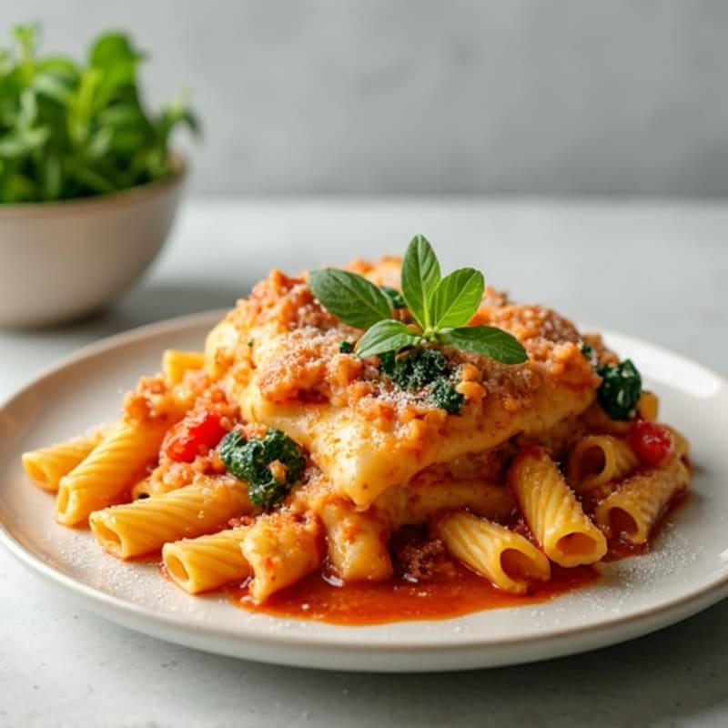 Lean Ground Turkey Baked Ziti with Spinach and Ricotta