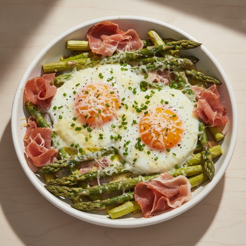 Baked Eggs with Prosciutto and Asparagus