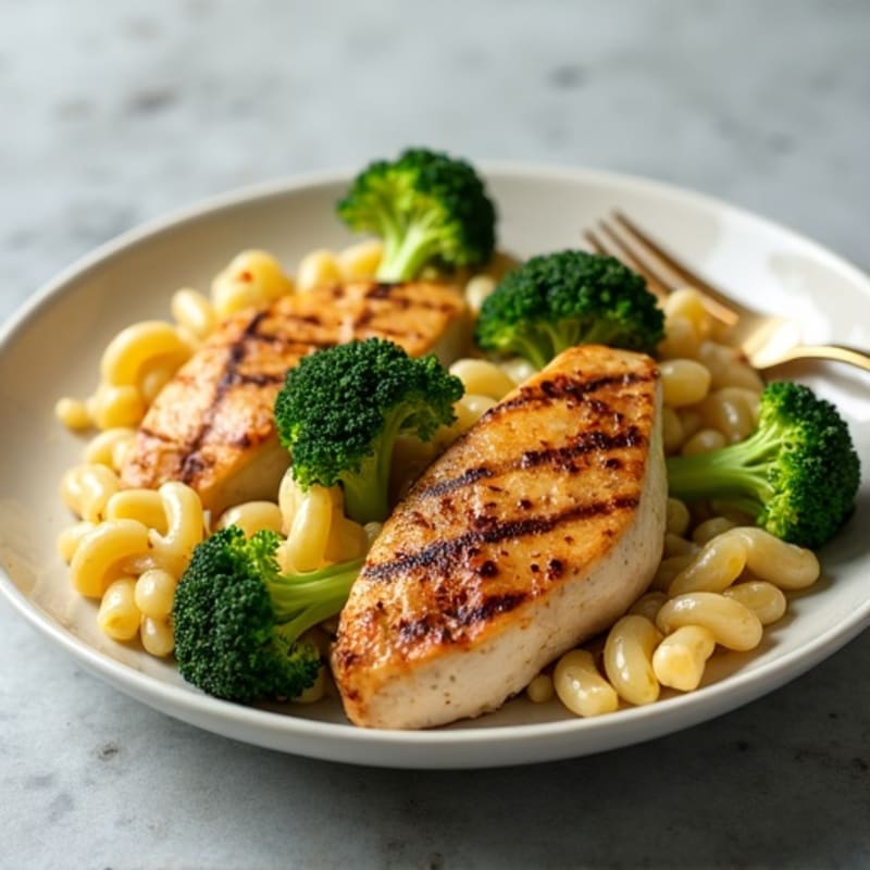 Chicken with Creamy Cashew Garlic Pasta and Roasted Broccoli