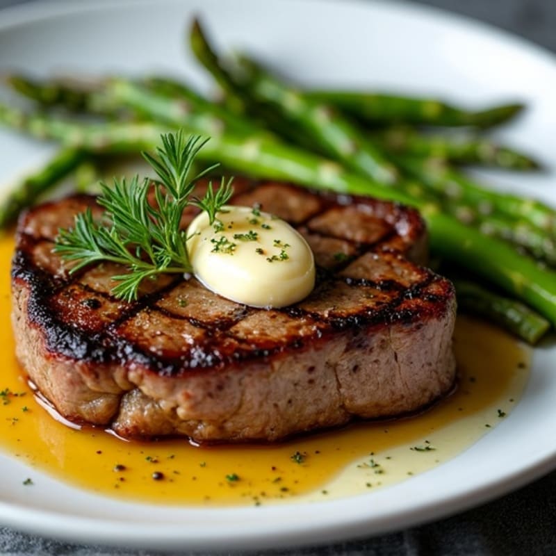 Garlic Herb Pan-Seared Steak with Roasted Asparagus