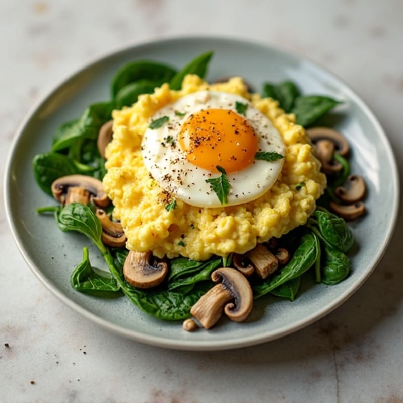 Egg White Spinach Scramble with Sautéed Mushrooms