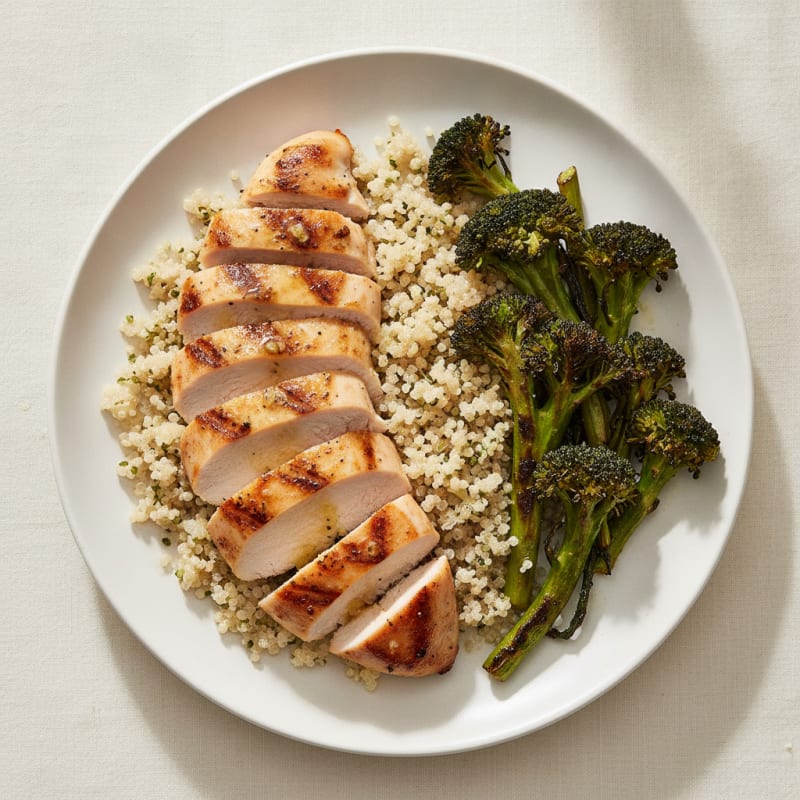 Grilled Chicken Breast with Quinoa and Roasted Broccoli