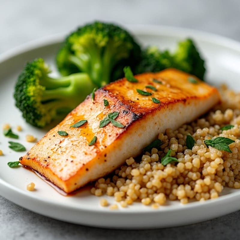 Seared Miso-Glazed Cod with Steamed Broccoli and Quinoa