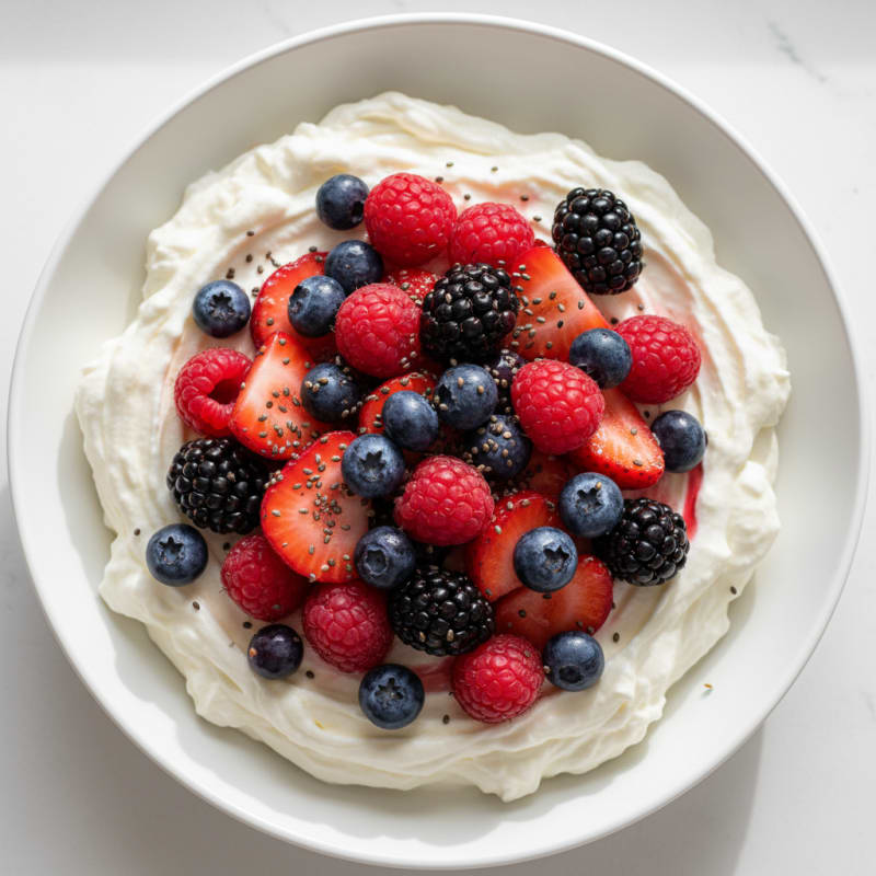 Greek Yogurt Protein Mousse with Mixed Berries