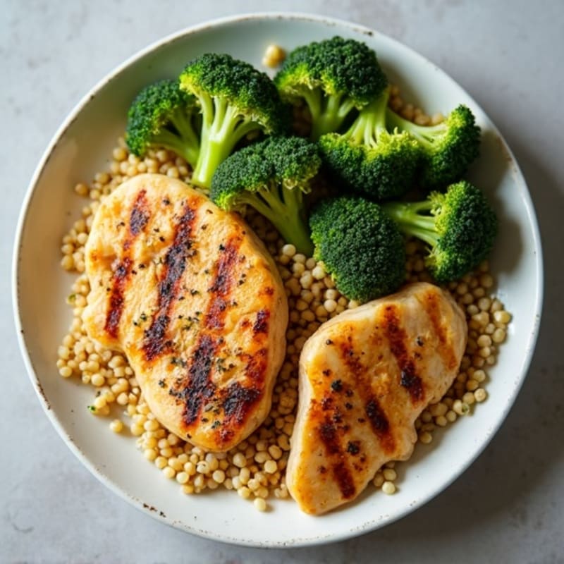 Grilled Chicken Breast with Roasted Broccoli and Quinoa