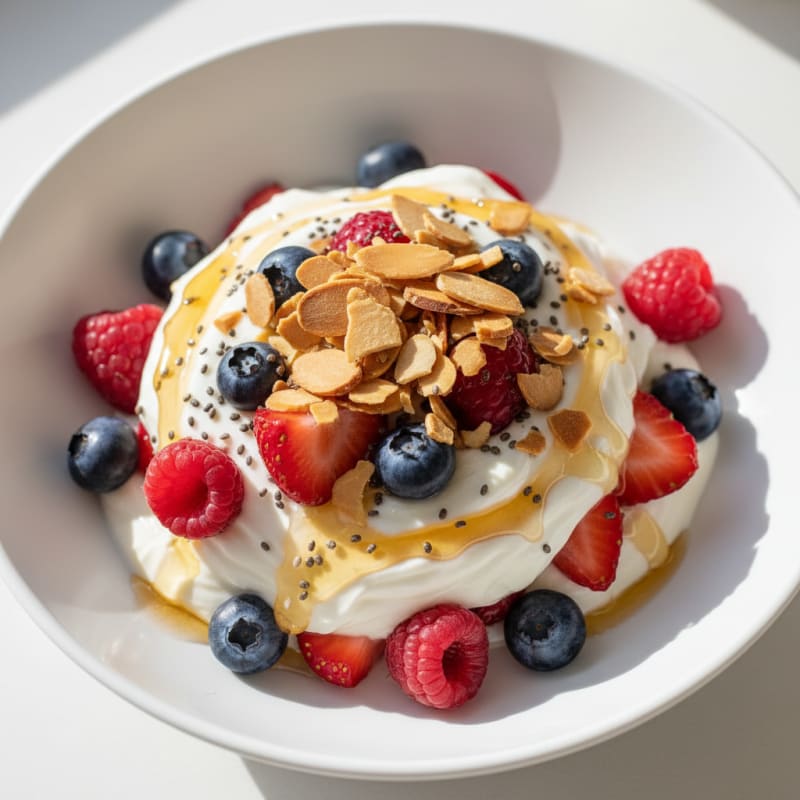 Creamy Greek Yogurt Parfait with Mixed Berries and Almonds