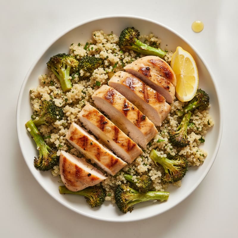 Grilled Chicken Breast with Quinoa and Roasted Broccoli