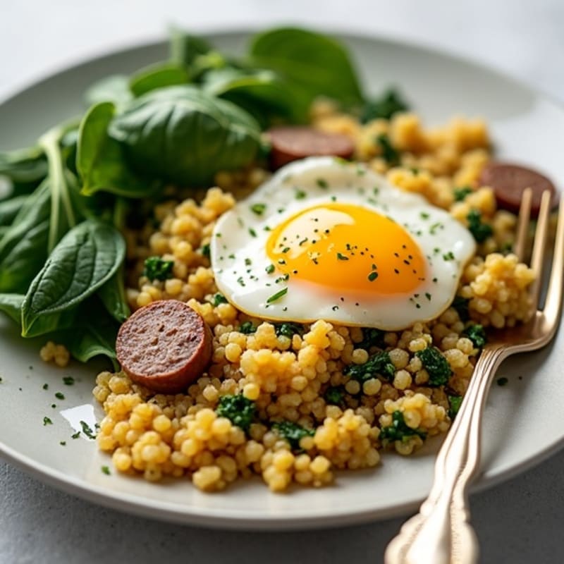 Egg White and Turkey Sausage Scramble with Spinach & Quinoa