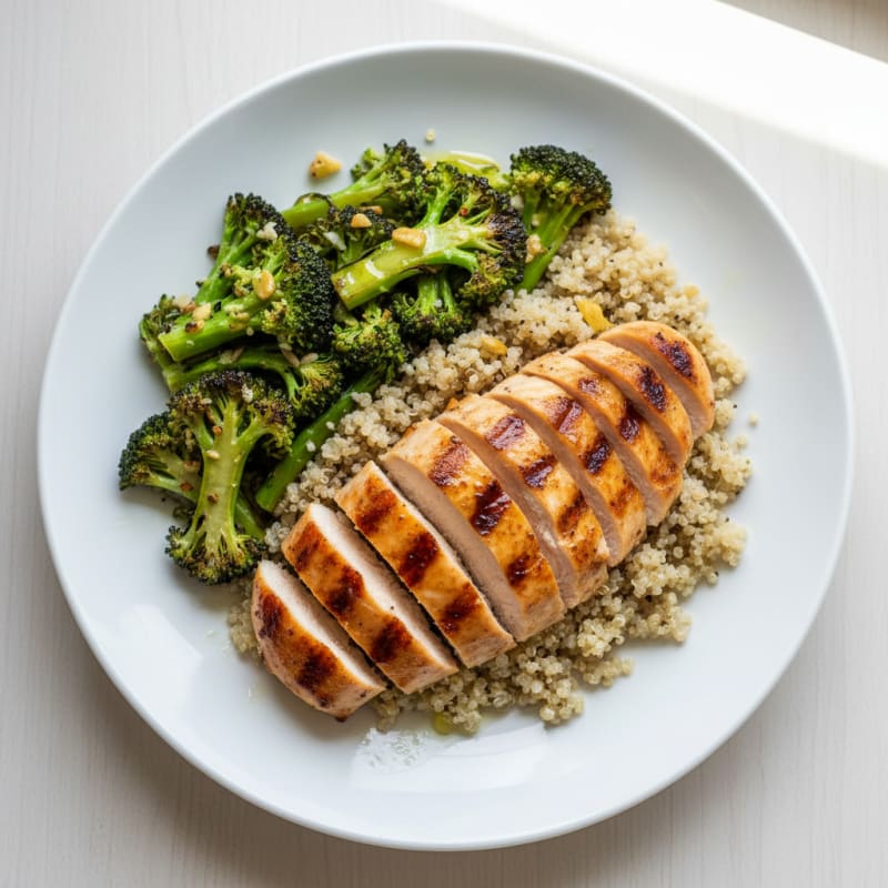 Grilled Chicken Breast with Quinoa and Roasted Broccoli