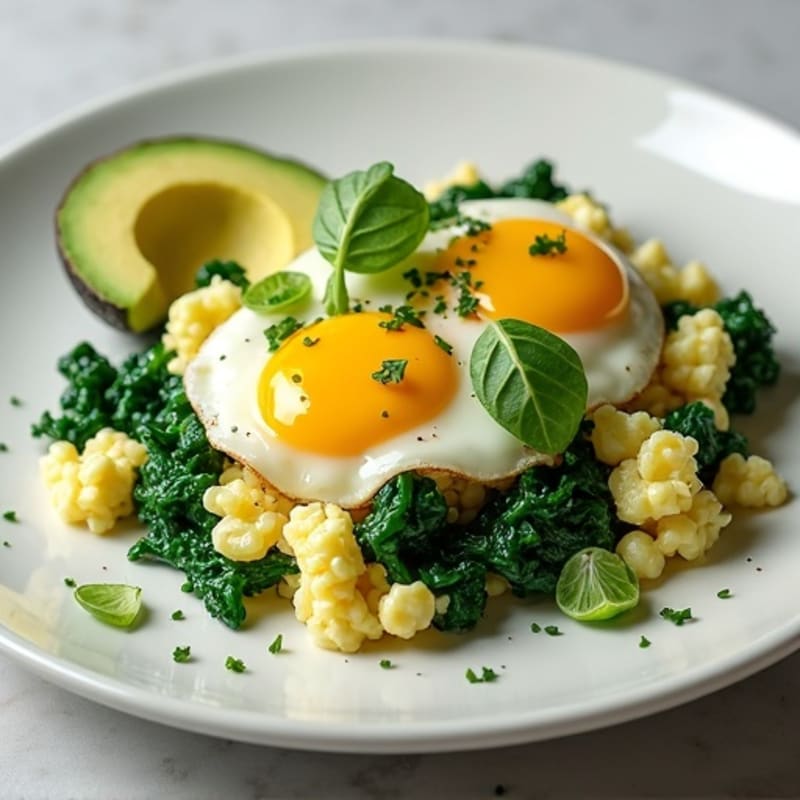 Egg White and Spinach Scramble with Cottage Cheese and Avocado