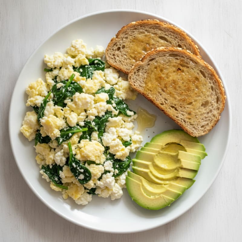 Scrambled Eggs with Cottage Cheese and Spinach