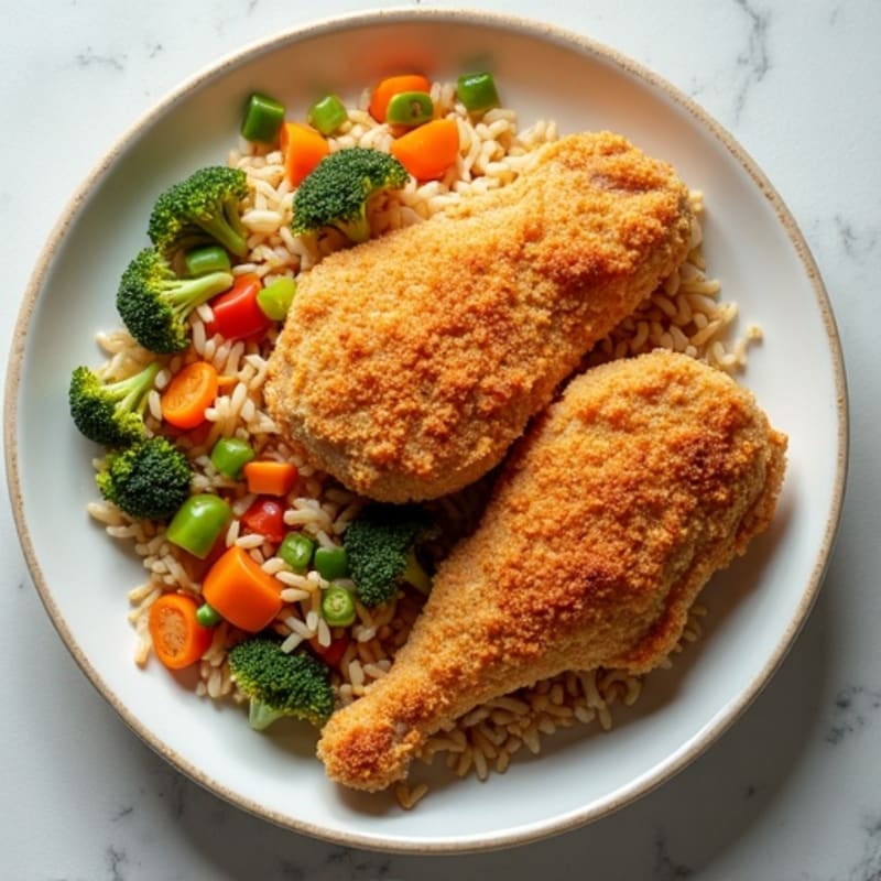 Crispy Baked Chicken with Vegetable Stir Fried Rice