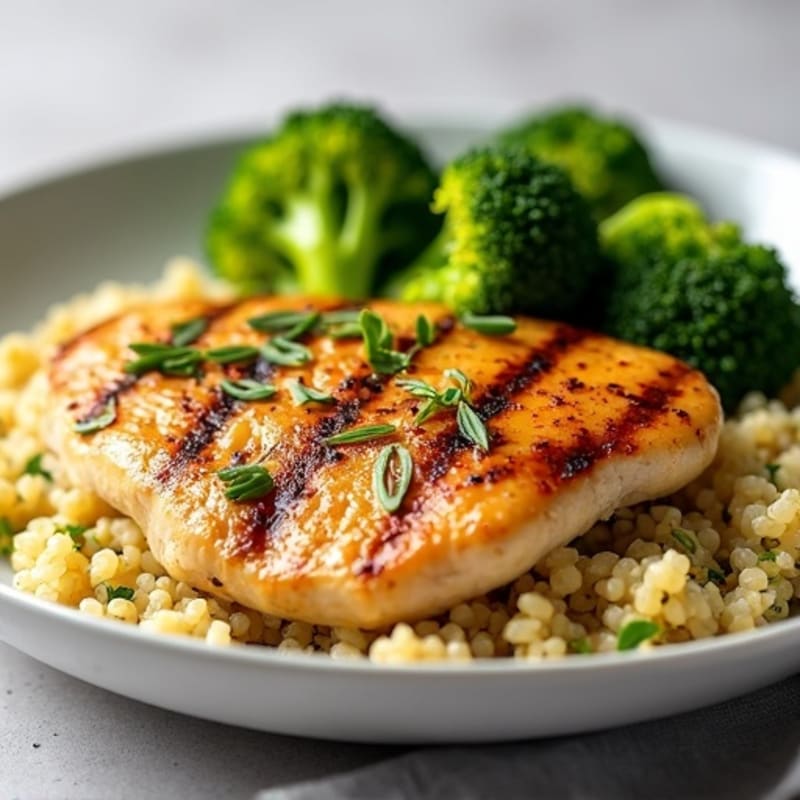 Grilled Chicken Breast with Roasted Broccoli and Quinoa