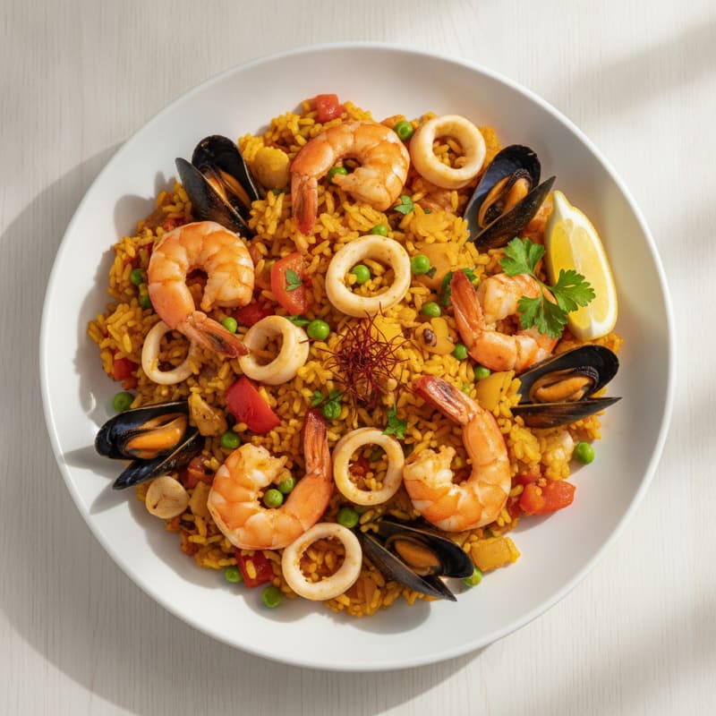 Spanish Seafood Paella with Saffron Rice