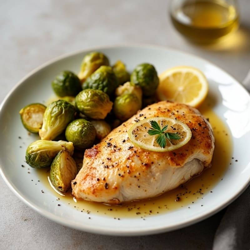 Lemon Garlic Roasted Chicken with Crispy Brussels Sprouts