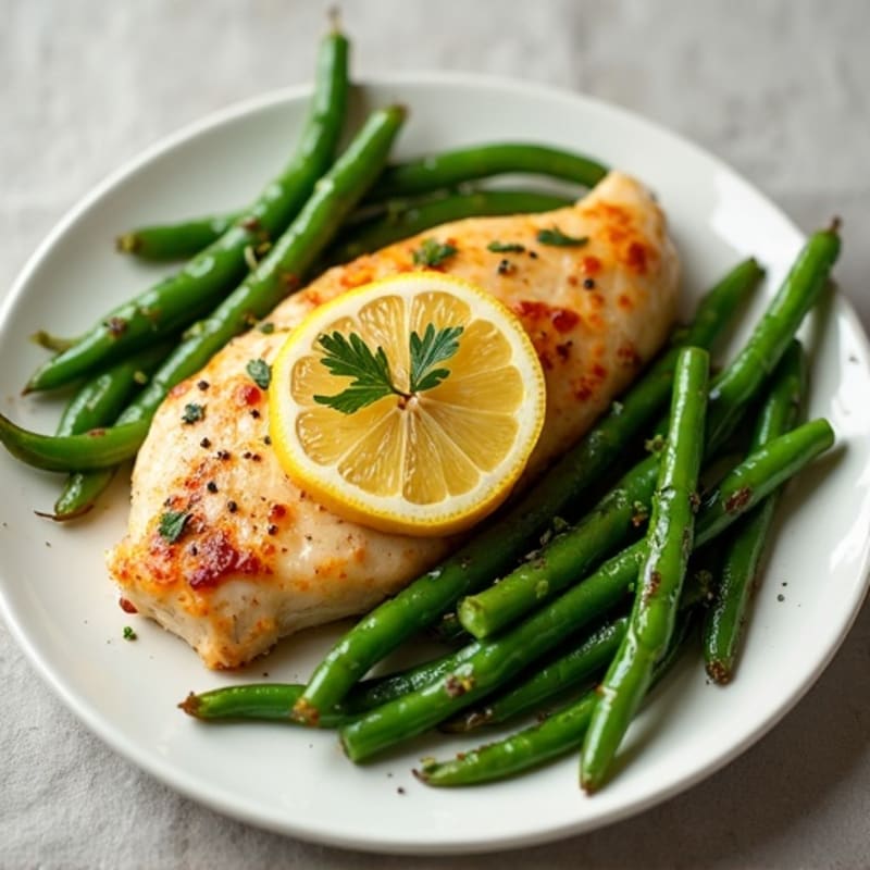 Juicy Lemon Garlic Pan-Seared Chicken with Roasted Green Beans