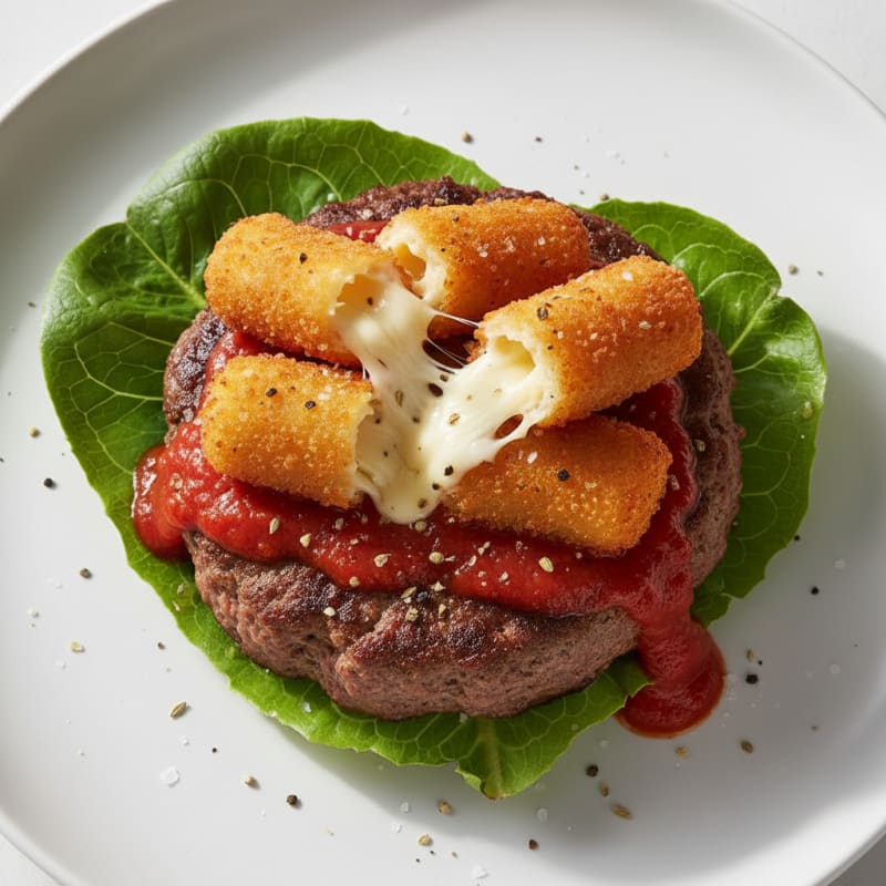 Mozzarella Stick Beef Burger with Marinara