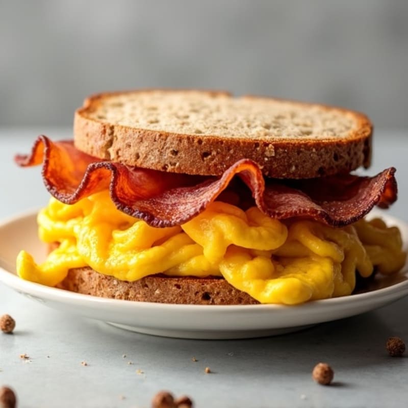 Fluffy Egg and Crispy Turkey Bacon Whole Wheat Sandwich