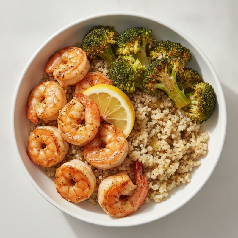 Grilled Shrimp and Quinoa Bowl with Roasted Broccoli
