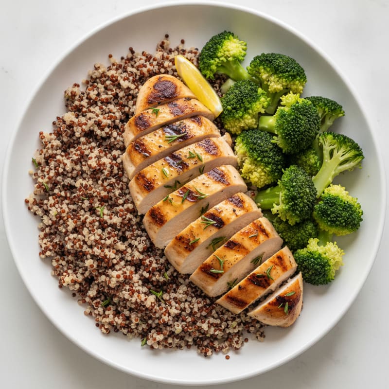 Grilled Chicken Breast with Quinoa and Steamed Broccoli