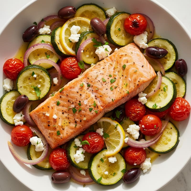 Mediterranean Baked Salmon with Roasted Vegetables