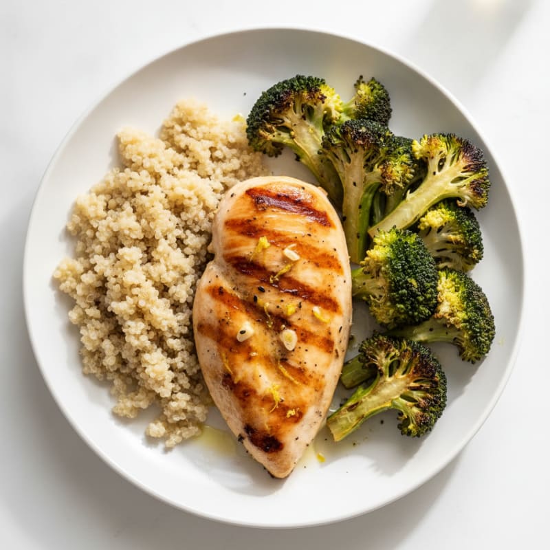 Grilled Chicken Breast with Roasted Broccoli and Quinoa