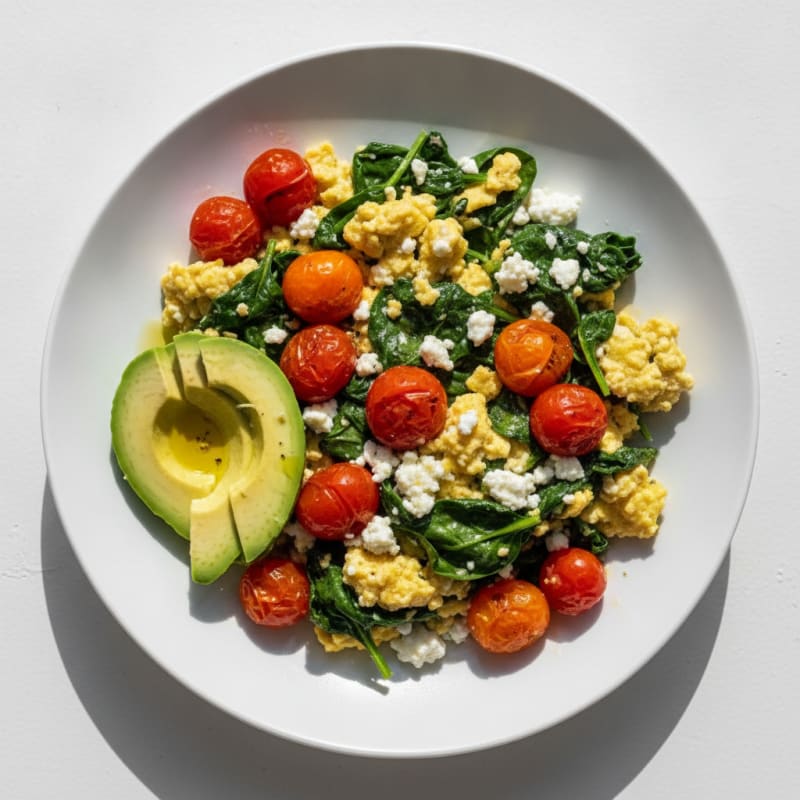 Cottage Cheese Scramble with Spinach and Cherry Tomatoes