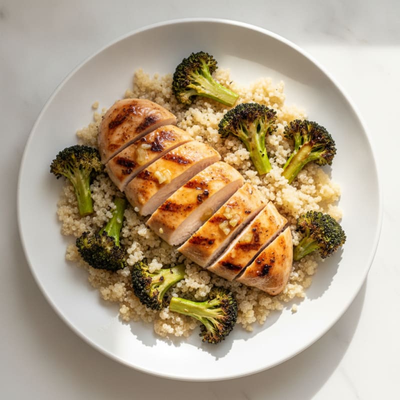 Grilled Chicken Breast with Roasted Broccoli and Quinoa