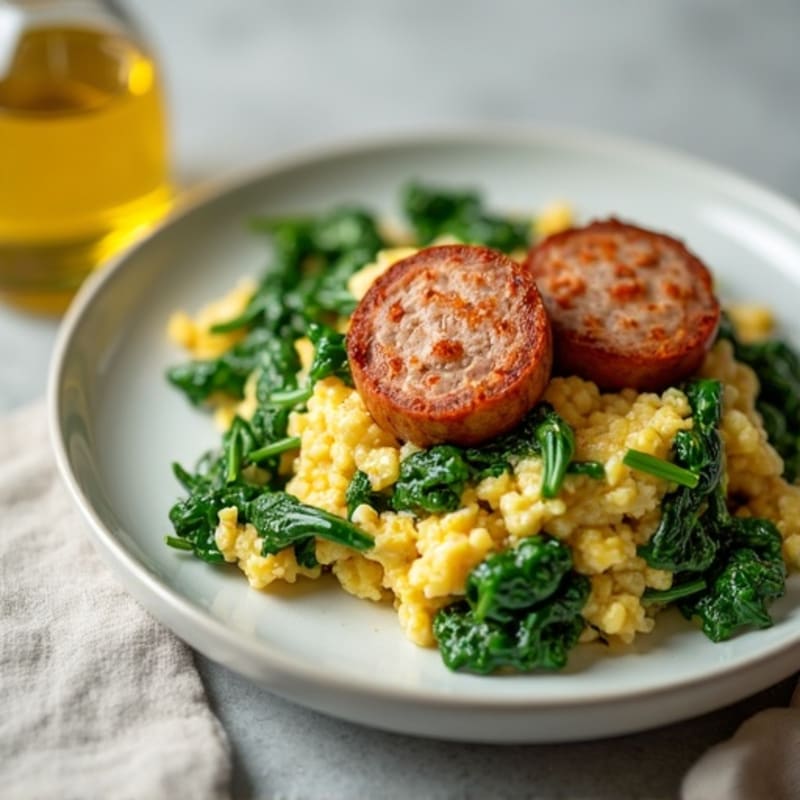 Egg White Spinach Scramble with Turkey Sausage
