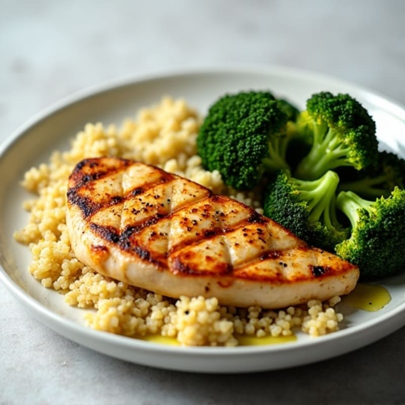 Grilled Chicken Breast with Quinoa and Roasted Broccoli