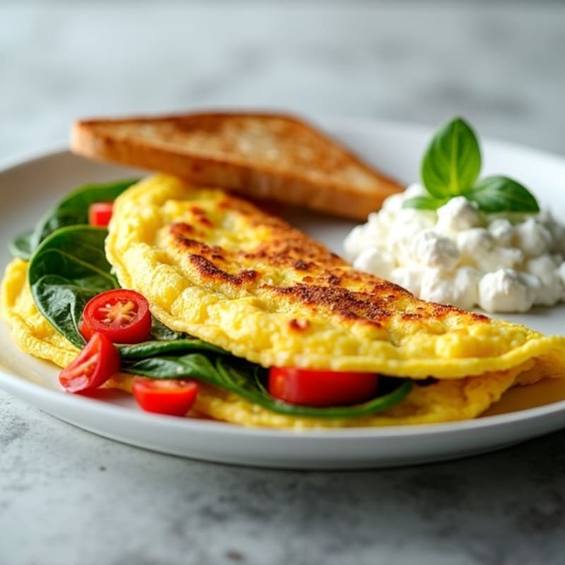 Egg White Vegetable Omelette with Cottage Cheese and Fresh Spinach