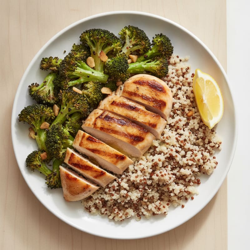 Grilled Chicken Breast with Quinoa and Roasted Broccoli