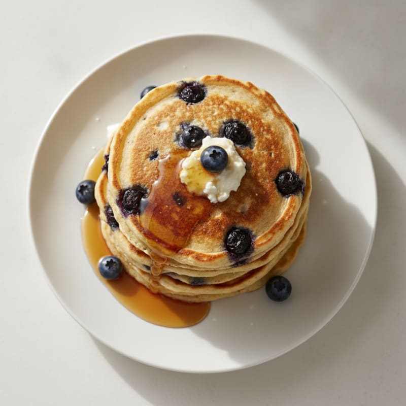Blueberry Ricotta Pancakes with Maple Syrup